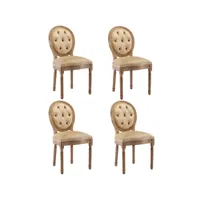 lot de 4 chaises de salle à manger en bois d'hévéa avec boutons capitonnés,dossier rond et pieds en bois massif,beige