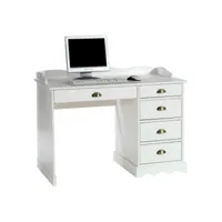 bureau colette rangement avec 5 tiroirs et plateau avec corniche, en pin massif lasuré blanc