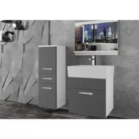 ulla - ensemble de salle de bain - 4 pcs - meubles à suspendre - vasque en porcelaine - gris