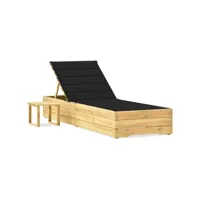 transat chaise longue bain de soleil lit de jardin terrasse meuble d'extérieur avec table et coussin pin imprégné helloshop26 02_0012655