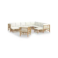 12 pcs salon de jardin - ensemble table et chaises de jardin avec coussins blanc crème bambou togp23518
