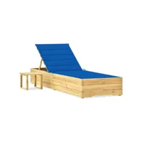 chaise longue de jardin avec table et coussin  bain de soleil transat pin imprégné meuble pro frco40220