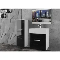 alzou - ensemble de salle de bain - 4 éléments - meubles à suspendre - vasque en porcelaine - noir