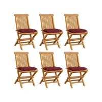 chaises de jardin avec coussins rouge bordeaux 6pcs teck massif