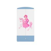 armoire enfant princesse sur un cheval 2 portes 1 tiroir de rangement - bleu