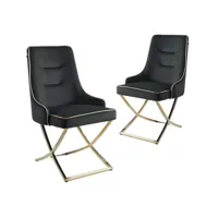 lot de 2 chaises en velours noir pieds en métal doré lexa