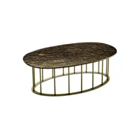 table basse d90 cm avec piètement en métal beige et plateau en verre martelé bronze mute