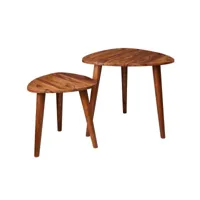 finebuy tables gigognes ensemble deux pièces bois massif sheesham 45 x 45 x 30 cm table de salon  table d'appoint style maison de campagne  meubles en bois table basse  table en bois massif