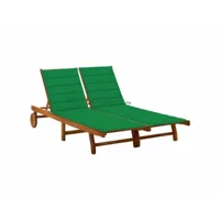 transat chaise longue bain de soleil lit de jardin terrasse meuble d'extérieur 2 places avec coussins acacia solide helloshop26 02_0012236