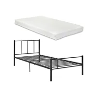 [en.casa] cadre de lit avec matelas cadre de lit pour adultes métal et mousse à froid housse 100% polyester noir 209,5cm x 91,5cm x 81,5cm