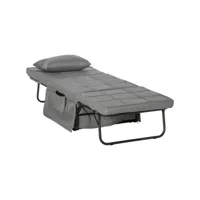 fauteuil relax canapé pouf lit d'appoint 4 en 1 dossier inclinable 5 niveaux repose-pied rabattable châssis acier noir polyester gris