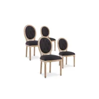 lot de 4 chaises médaillon capitonnées louis xvi tissu noir
