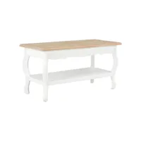 table basse table de salon  bout de canapé blanc et marron 87,5x42x44 cm bois de pin massif meuble pro frco89577
