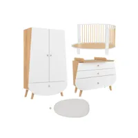 chambre complète lit bébé évolutif commode à langer et armoire oeuf blanc et bois