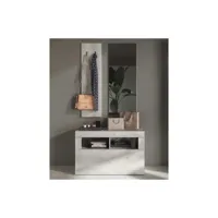 meuble d'entrée vestiaire pin blanc - matera - l 91 x l 35 x h 170 cm - neuf