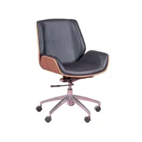 chaise de bureau en bois de noyer et recouverte de cuir italien - nordic , noir , réglable silla171