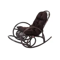 fauteuil à bascule hwc-c40, rocking-chair, fauteuil en rotin, marron ~ coussin marron