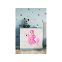 commode enfant princesse sur son cheval - 3 tiroirs 80 cm x 80 cm x 40 cm - bleu