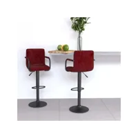 lot de 2 tabourets de bar style contemporain  chaises de bar rouge bordeaux velours meuble pro frco46673
