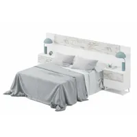 tête de lit + 2 tables de chevet avec 2 tiroirs coloris blanc artic/vintage - longueur 247 x hauteur 100 x profondeur 34 cm