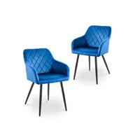 lot de 2 chaises avec accoudoirs en velours bleu kana