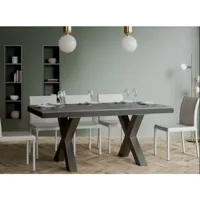 table extensible 8 à 20 places l 180 à 440cm gris béton et cadre métal gris foncé tsara