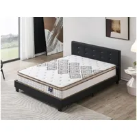 lit avec tête de lit + matelas 140x190cm ressorts ensachés épaisseur 28cm + lit avec tête de lit et sommier à lattes