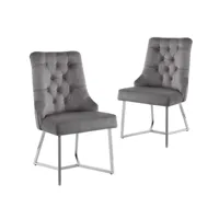 lot de 2 chaises en velours gris pieds en métal argenté kiera