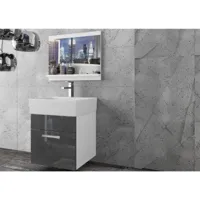 miraya - ensemble salle de bain - 3 pcs - meubles à suspendre - vasque porcelaine - finition gloss - gris
