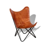 fauteuil chaise siège lounge design club sofa salon papillon cuir véritable marron helloshop26 1102094par3