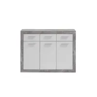commode 3 portes 3 tiroirs gris béton et blanc brillant - co13056-2