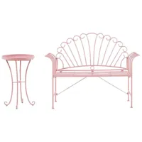 ensemble de jardin banc et petite table en métal rose cavinia 208249