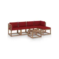 salon de jardin meuble d'extérieur ensemble de mobilier 6 pièces avec coussins rouge bordeaux helloshop26 02_0016851