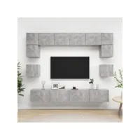 8 pcs ensemble de meuble tv，meuble de rangement，banc tv gris béton aggloméré cmwi659262