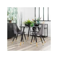 lot de 2 chaises de salle à manger scandinave fauteuil assise rembourrée en velours pieds en métal imitation bois pour cuisine salon chambre bureau, gris