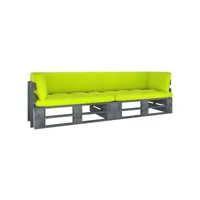 canapé fixe 2 places palette  canapé scandinave sofa avec coussins pin imprégné de gris meuble pro frco47486