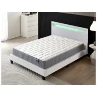 lit avec tête de lit + matelas 120x190cm ressorts ensachés et mémoire de forme-épaisseur 25cm + lit, tête de lit led