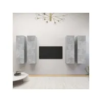 4 pcs meubles tv mondernes banc tv de salon gris béton 30,5x30x110 cm aggloméré -neww72111