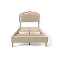 lit rembourré beige lit simple led 90 x 190 cm, cadre de lit avec support à nouilles plat et tête de lit réglable