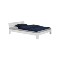 lit double pour adulte thomas avec tête de lit, couchage 140 x 200 cm 2 places/2 personnes, en pin massif lasuré blanc