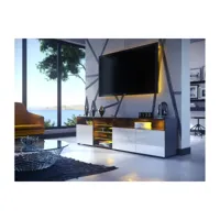 meuble tv massimo 200 cm noir mat et portes blanc laquées led rgb