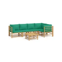 6 pcs salon de jardin - ensemble table et chaises de jardin avec coussins vert bambou togp67272