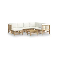 8 pcs salon de jardin - ensemble table et chaises de jardin avec coussins blanc crème bambou togp79890