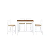 table et chaises de bar 5 pièces bois massif marron et blanc