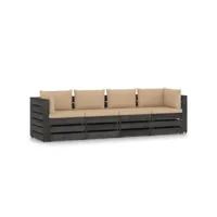 canapé fixe 4 places de jardin  sofa banquette de jardin avec coussins bois imprégné de gris meuble pro frco66839