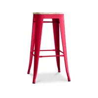 tabouret de bar - design industriel - acier & bois - 76cm - stylix rouge