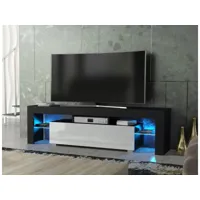 meuble tv spider à led en noir mat avec porte blanc laqué 160 cm