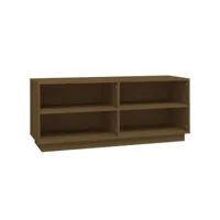 moderne armoire à chaussures marron miel 110x34x45cm bois de pin massif - meuble étagère à chaussures