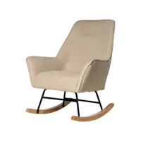 fauteuil à bascule beige avec structure noire et pieds en chêne