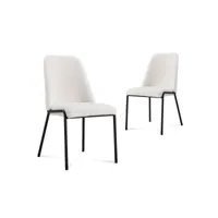 jess - lot de 2 chaises contemporaines en tissu bouclette blanc jess-mout-bla